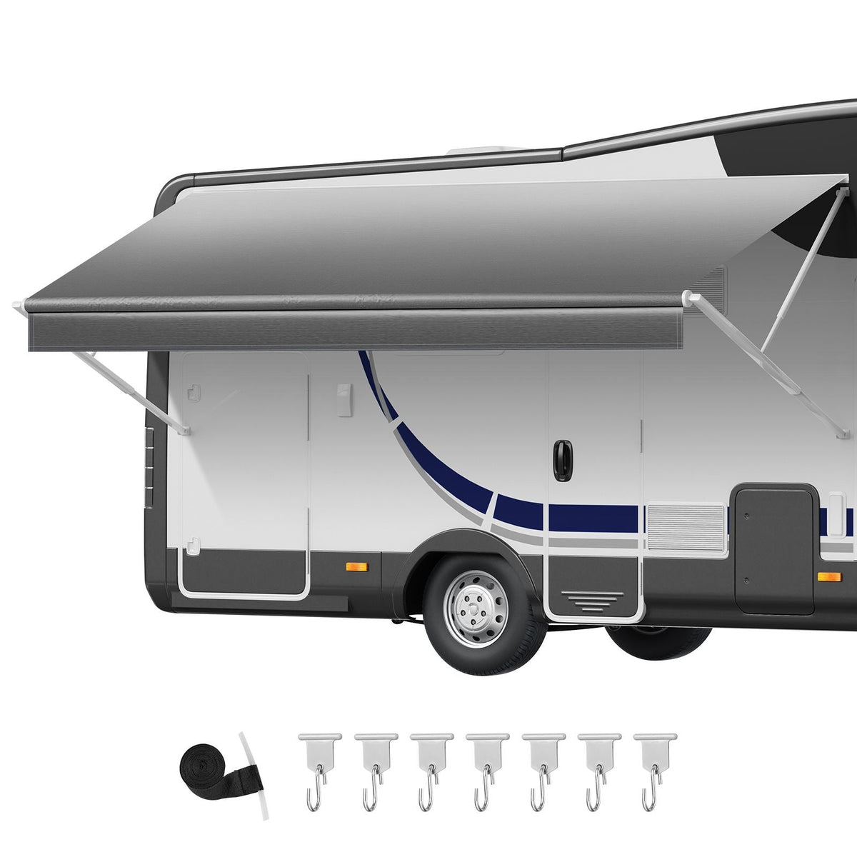 RV Awning Fabric Replacement, 15' (Fabric 14'2") 18 oz Heavy-Duty Weatherproof Vinyl Camper Awning Replacement, UPF50+ Protection Waterproof Outdoor Canopy for RV, Motorhome, Trailer, Gray Fade