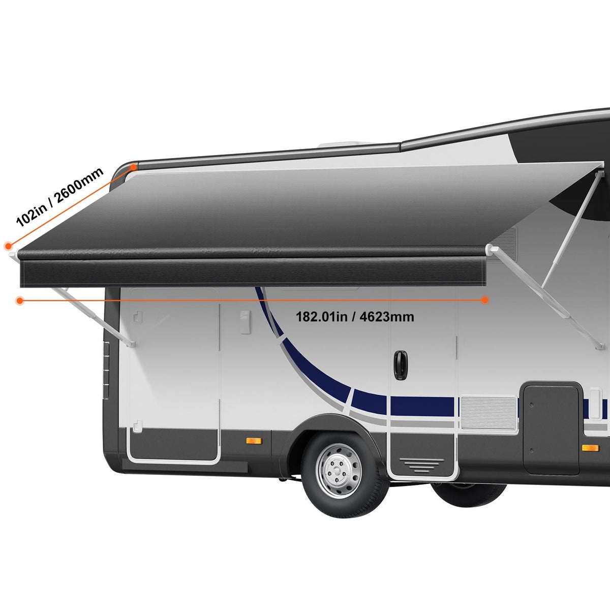 RV Awning Fabric Replacement, 16' (Fabric 15'2") 18 oz Heavy-Duty Weatherproof Vinyl Camper Awning Replacement, UPF50+ Protection Waterproof Outdoor Canopy for RV, Motorhome, Trailer, Black Fade