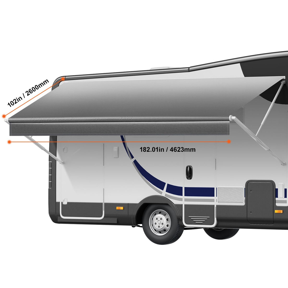 RV Awning Fabric Replacement, 16' (Fabric 15'2") 18 oz Heavy-Duty Weatherproof Vinyl Camper Awning Replacement, UPF50+ Protection Waterproof Outdoor Canopy for RV, Motorhome, Trailer, Gray Fade