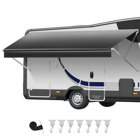 RV Awning Fabric Replacement, 17' (Fabric 16'2") 18 oz Heavy-Duty Weatherproof Vinyl Camper Awning Replacement, UPF50+ Protection Waterproof Outdoor Canopy for RV, Motorhome, Trailer, Black Fade