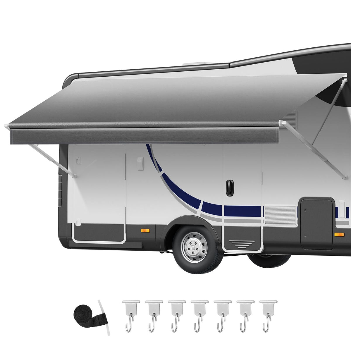 RV Awning Fabric Replacement, 17' (Fabric 16'2") 18 oz Heavy-Duty Weatherproof Vinyl Camper Awning Replacement, UPF50+ Protection Waterproof Outdoor Canopy for RV, Motorhome, Trailer, Gray Fade
