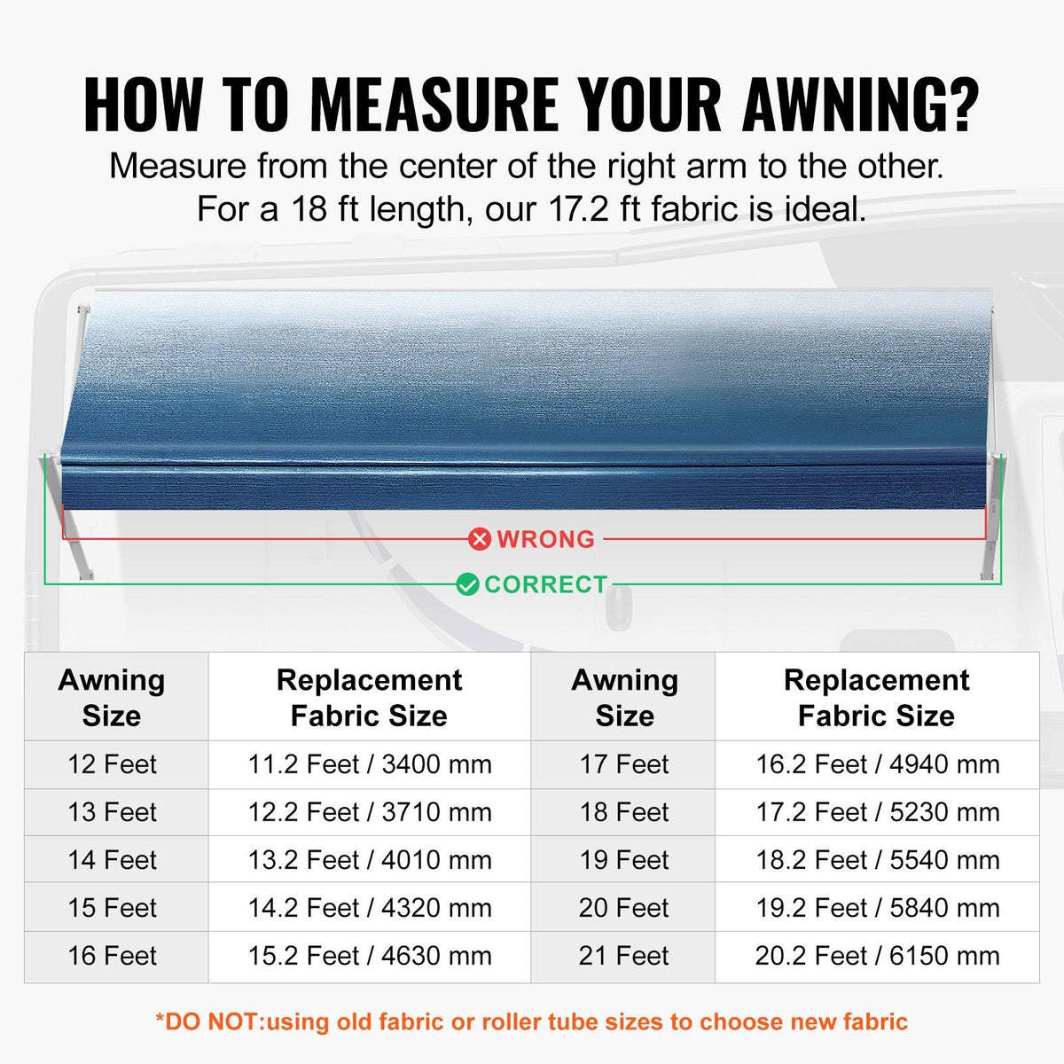 RV Awning Fabric Replacement, 17'2" Fabric Length for 18' Awning, Heavy Duty 3-Ply 16oz PVC Camper Awning Fabric, Waterproof & UV Protection Outdoor Canopy for RV, Trailer, Motorhome, Blue Fade