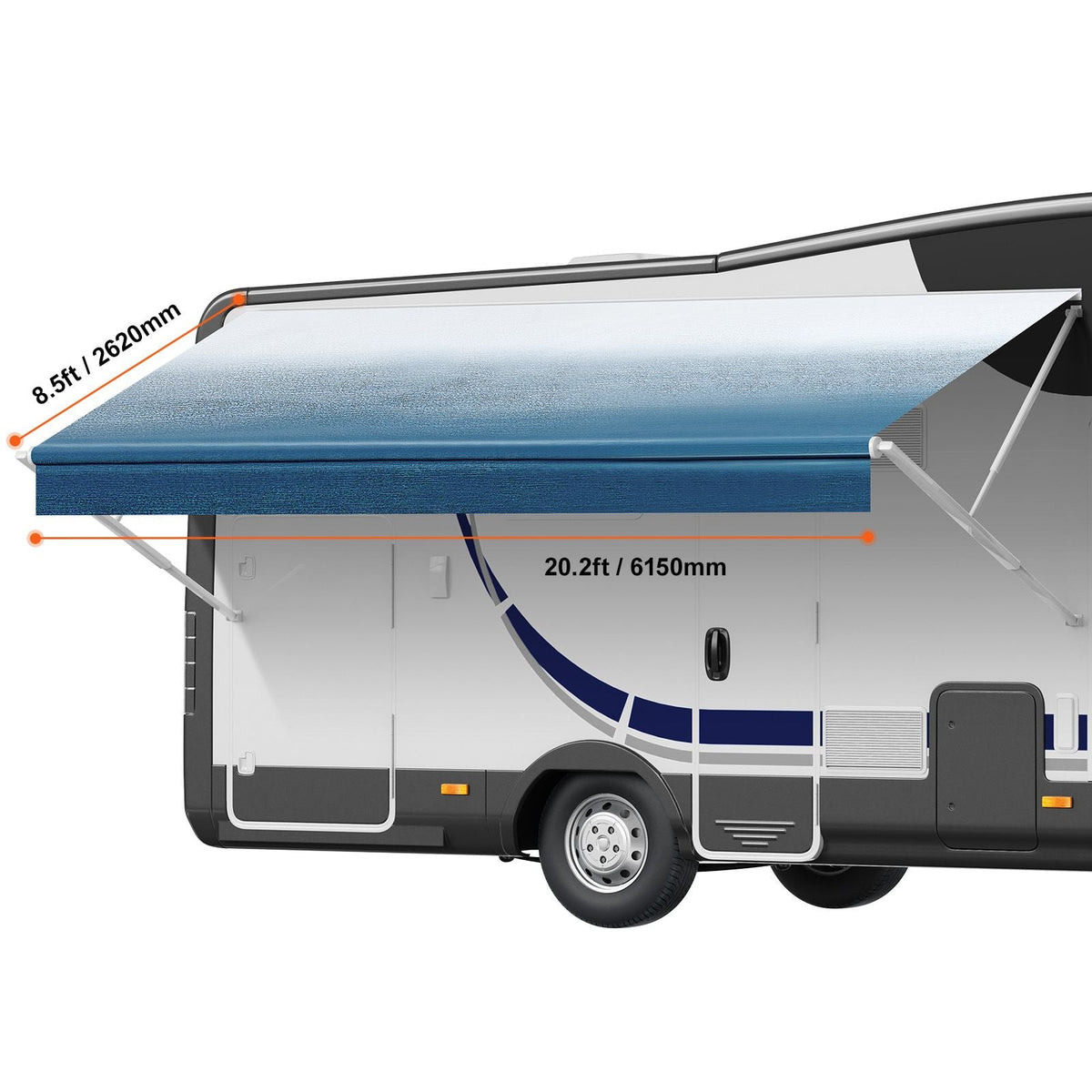 RV Awning Fabric Replacement, 20'2" Fabric Length for 21' Awning, Heavy Duty 3-Ply 16oz PVC Camper Awning Fabric, Waterproof & UV Protection Outdoor Canopy for RV, Trailer, Motorhome, Blue Fade