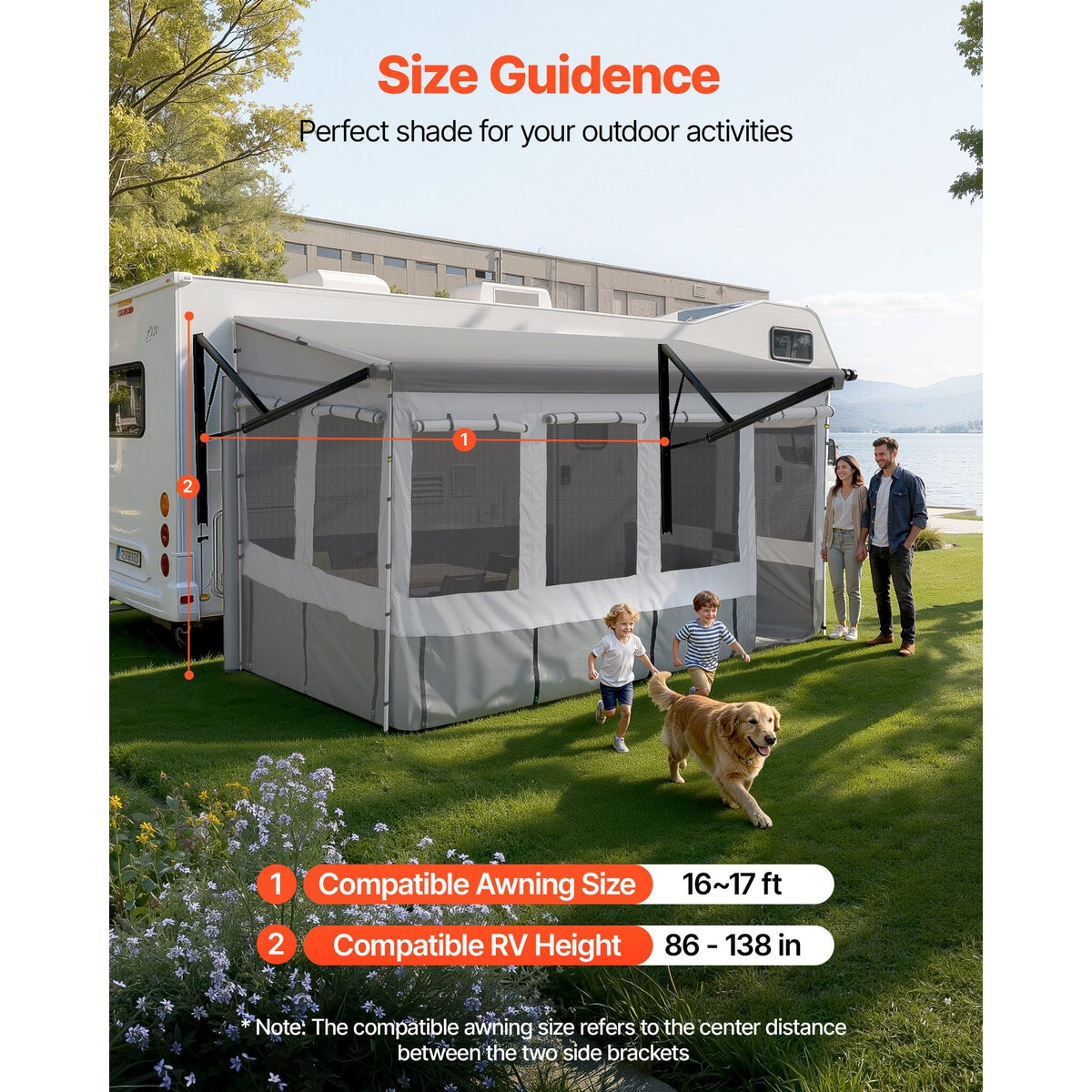 RV Awning Sun Shade Room - Compatible with 16 -17 ft Awnings, RV Awning Sun Shading Room with Door & Ventilated Mesh Windows, Sunproof & Windproof Three-Sided Enclosure Tent for RV Camping