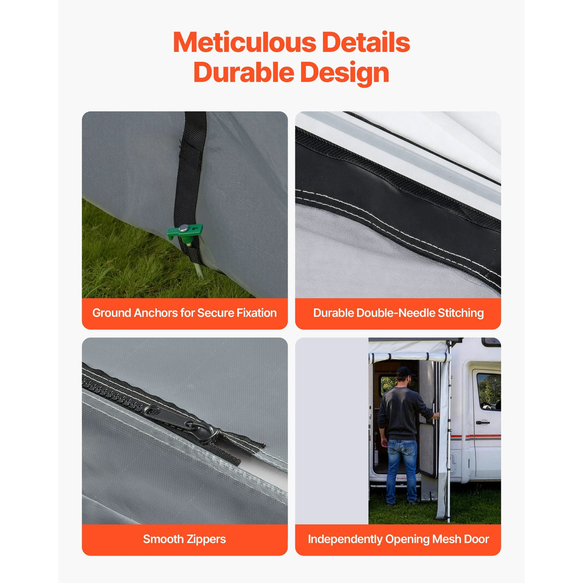 RV Awning Sun Shade Room - Compatible with 18 -19 ft Awnings, RV Awning Sun Shading Room with Door & Ventilated Mesh Windows, Sunproof & Windproof Three-Sided Enclosure Tent for RV Camping