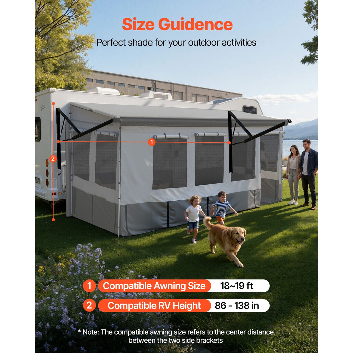 RV Awning Sun Shade Room - Compatible with 18 -19 ft Awnings, RV Awning Sun Shading Room with Door & Ventilated Mesh Windows, Sunproof & Windproof Three-Sided Enclosure Tent for RV Camping