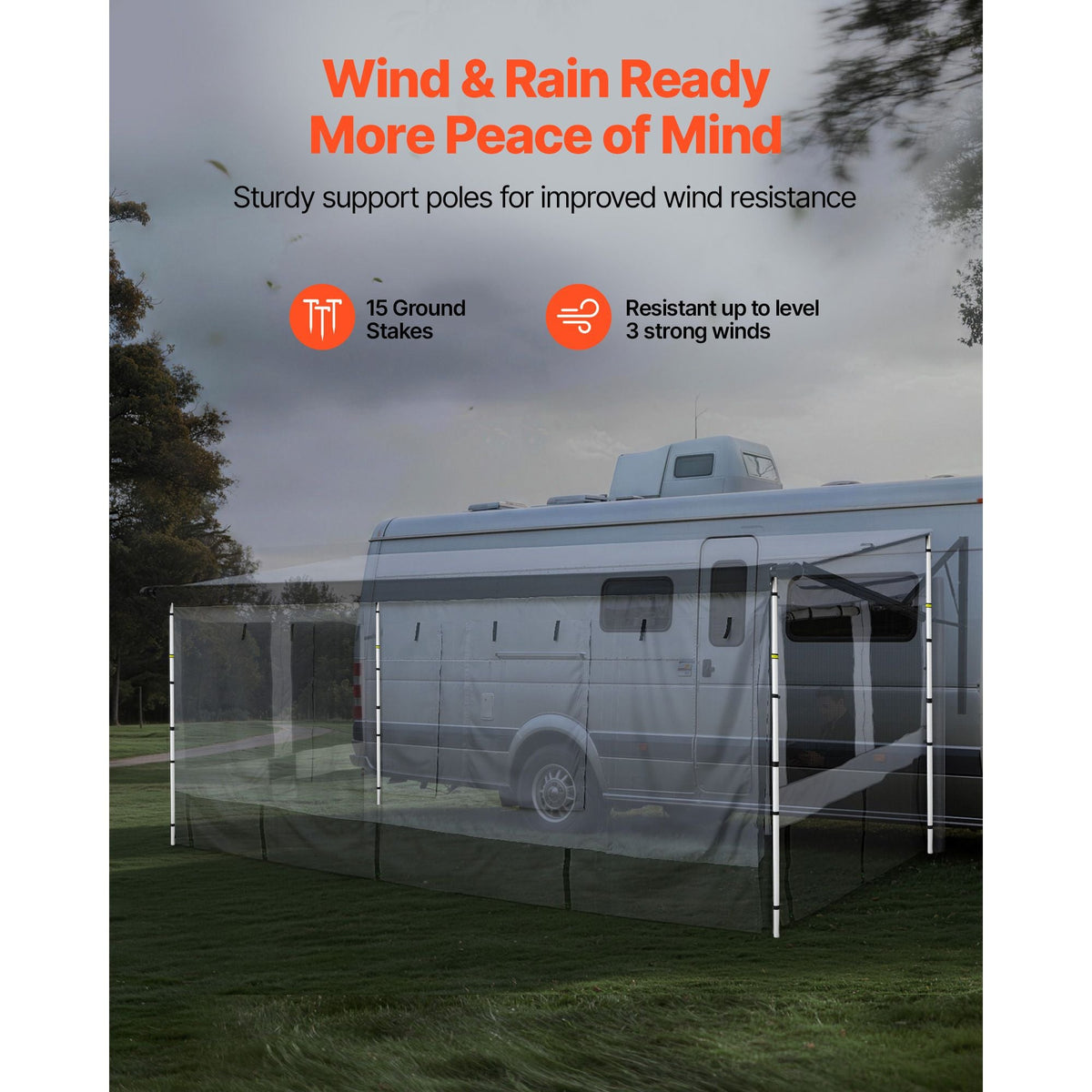 RV Awning Sun Shade Room - Compatible with 18 -19 ft Awnings, RV Awning Sun Shading Room with Door & Ventilated Mesh Windows, Sunproof & Windproof Three-Sided Enclosure Tent for RV Camping