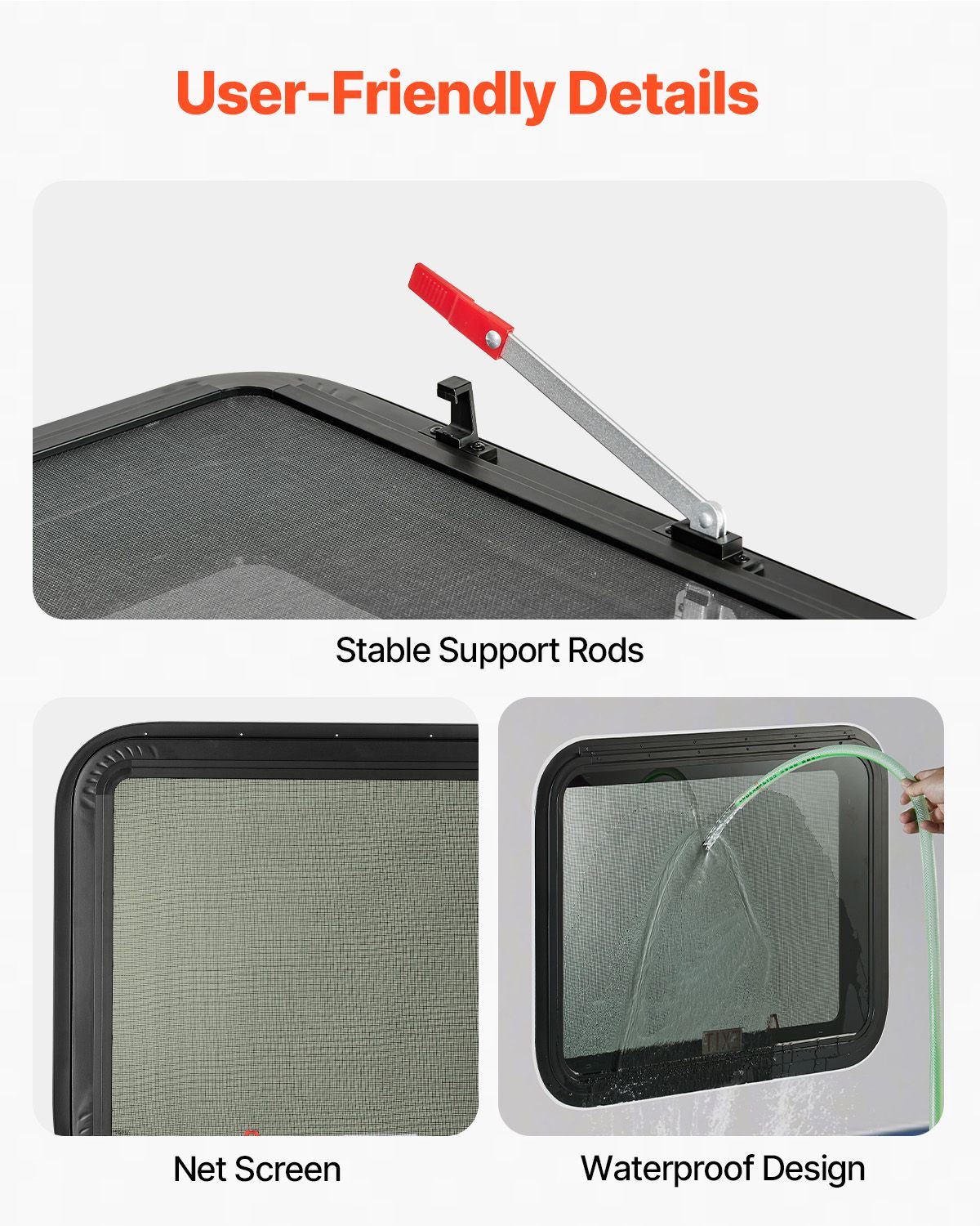 RV Exit Window, 30" W x 22" H Tinted RV Window with Net Screen and Trim Ring, Fit for 1 1/4" - 1 13/16" Thickness Wall, RV Window Replacement for Teardrop Cargo Trailer Camper, DOT Approved