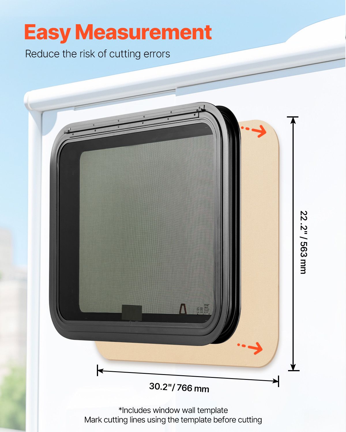 RV Exit Window, 30" W x 22" H Tinted RV Window with Net Screen and Trim Ring, Fit for 1 1/4" - 1 13/16" Thickness Wall, RV Window Replacement for Teardrop Cargo Trailer Camper, DOT Approved