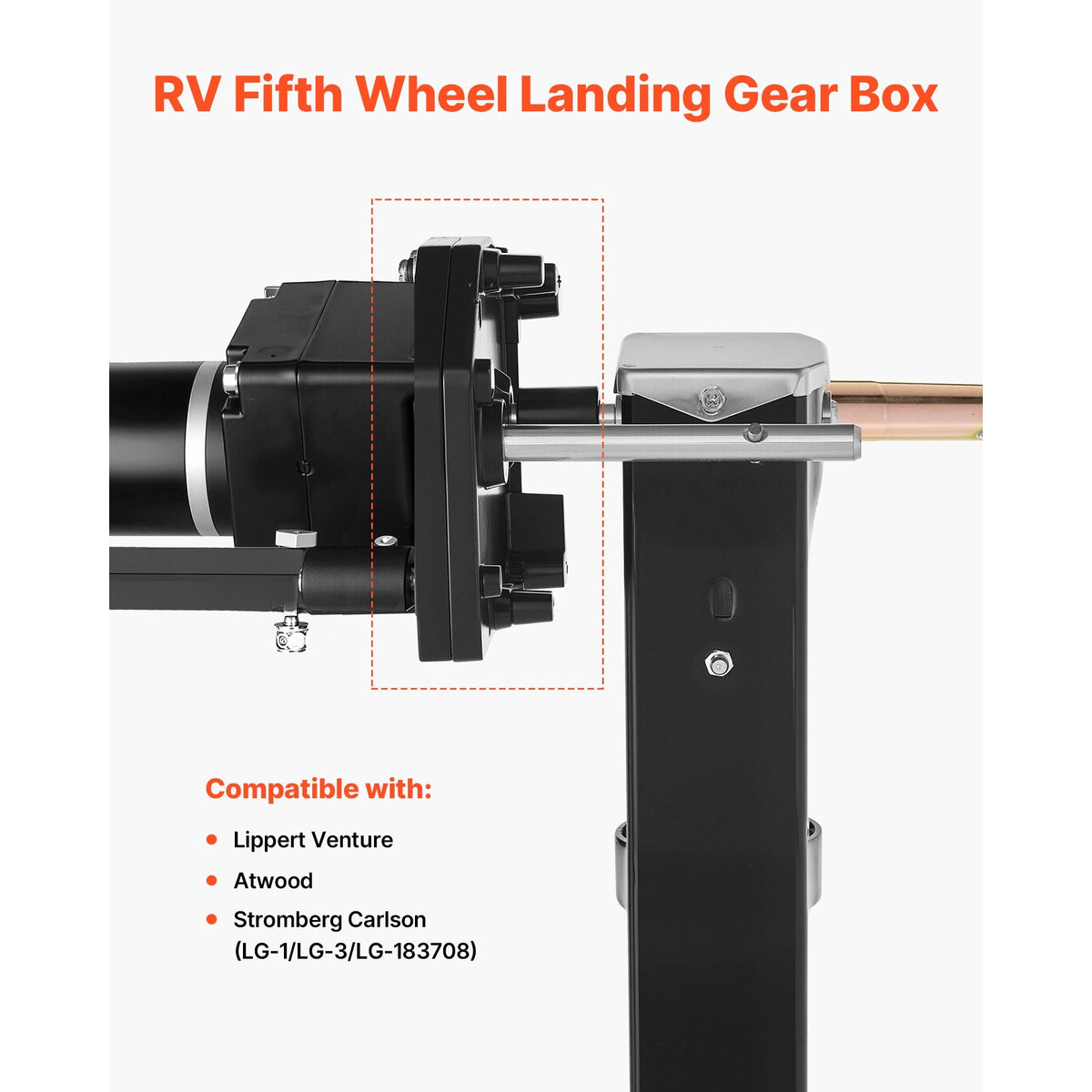 RV Fifth Wheel Landing Gear Box 276602, Universal Mount Steel Gearbox Compatible with Lippert Venture, Atwood, Stromberg Carlson Landing Gear Systems, Replace LG-179015, Adjustable Height, Black