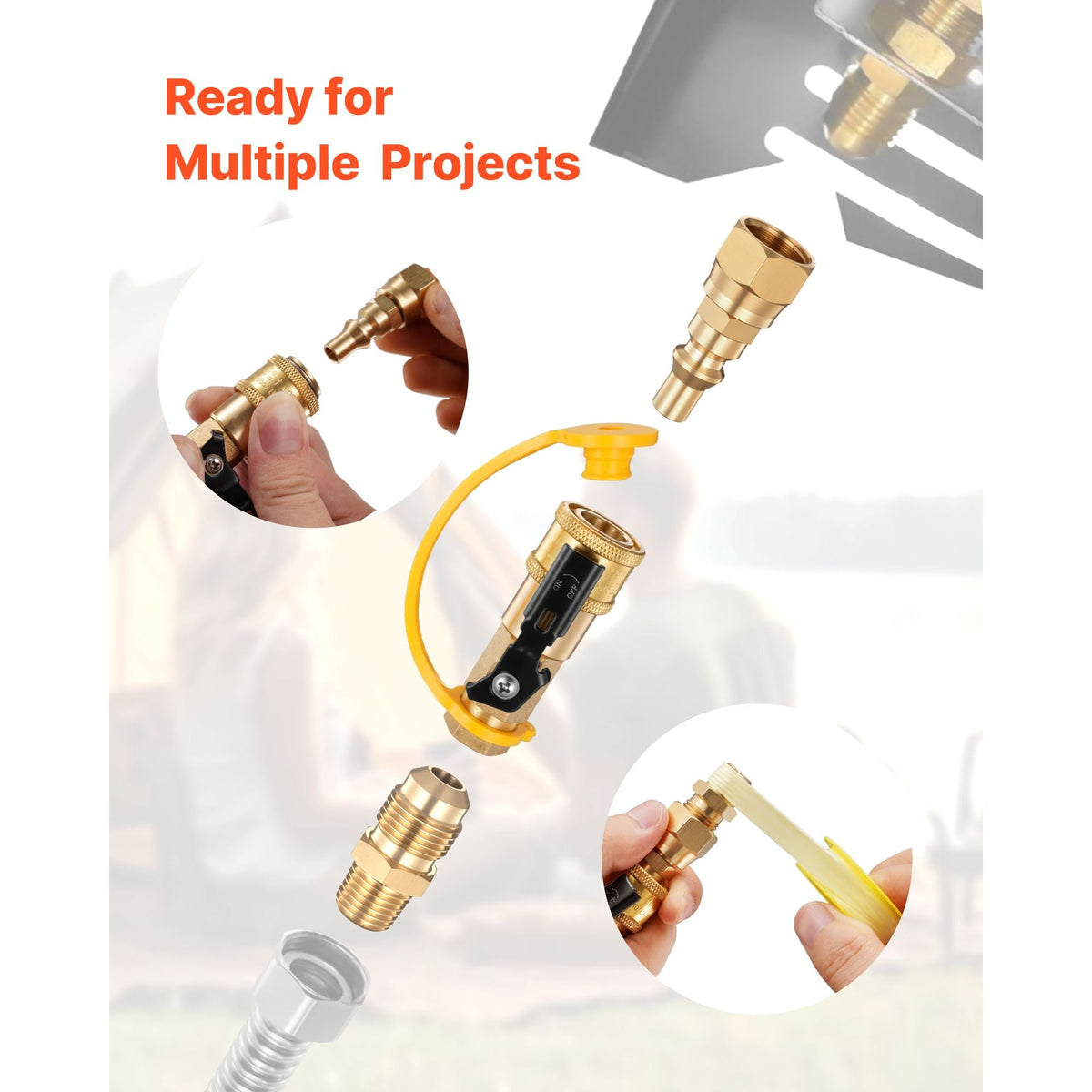 RV Propane Quick Connect Fitting Adapter Valve, 7 Pieces, 1/4-Inch Male NPT Full Flow Plug & 3/8-Inch Male Flare Quick Kit for Low Pressure Gas Appliances and RV Propane Quick Connections