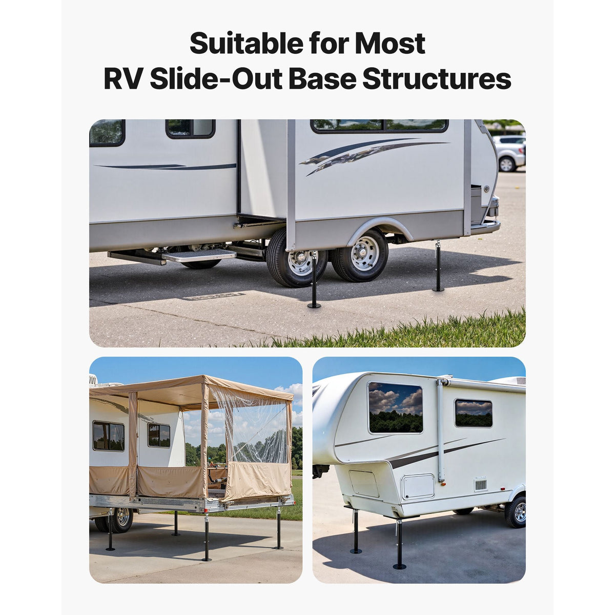 RV Slide Out Support Jack, 2 PCS Camper Slide-Out Leveling Jack, Powder-Coated Steel Support Jacks for RV, Camper, Travel Trailer, Supports Up to 1000lbs, Adjustable from 21.3 inch to 48 inch