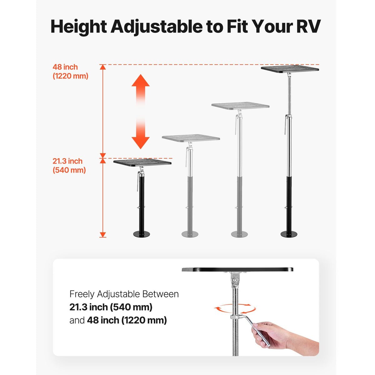 RV Slide Out Support Jack, 2 PCS Camper Slide-Out Leveling Jack, Powder-Coated Steel Support Jacks for RV, Camper, Travel Trailer, Supports Up to 1000lbs, Adjustable from 21.3 inch to 48 inch