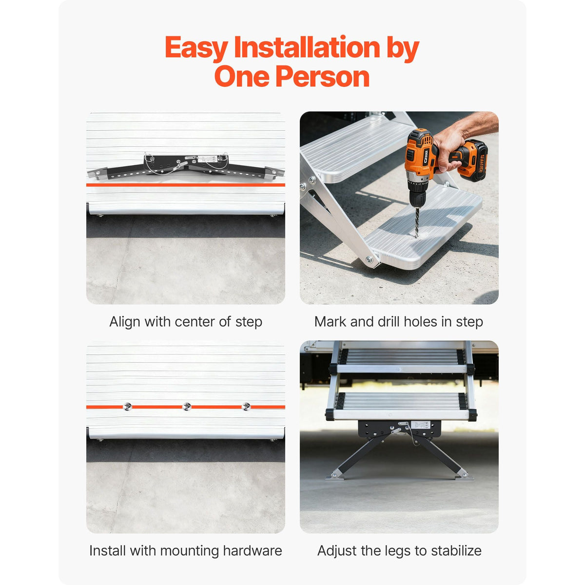 RV Step Stabilizer, Height Adjustable Step Stabilizer Kit, Camper Stair Stabilizers with Powder Coated Steel for 5th Wheels, Travel Trailers and Motorhomes, Adjustable from 3 inch to 15 inch