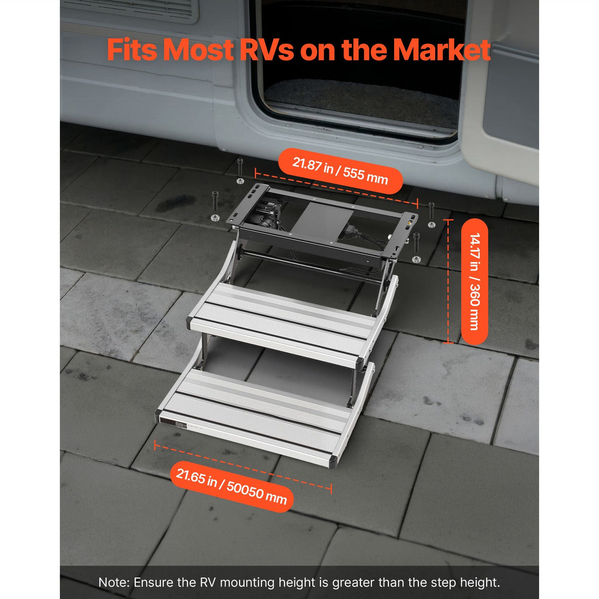 RV Steps, 2-Step, 440 lbs Load Capacity, Electric Retractable RV Stairs, Telescopic Folding Aluminum Alloy Camper Steps, Steel Frame Non-Slip Entry Stair for Camper Van Motorhome Travel Trailer