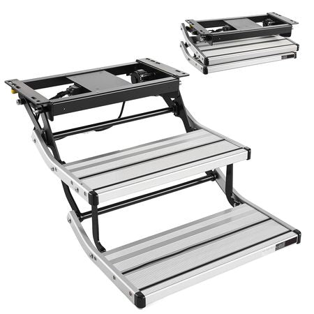 RV Steps, 2-Step, 440 lbs Load Capacity, Electric Retractable RV Stairs, Telescopic Folding Aluminum Alloy Camper Steps, Steel Frame Non-Slip Entry Stair for Camper Van Motorhome Travel Trailer