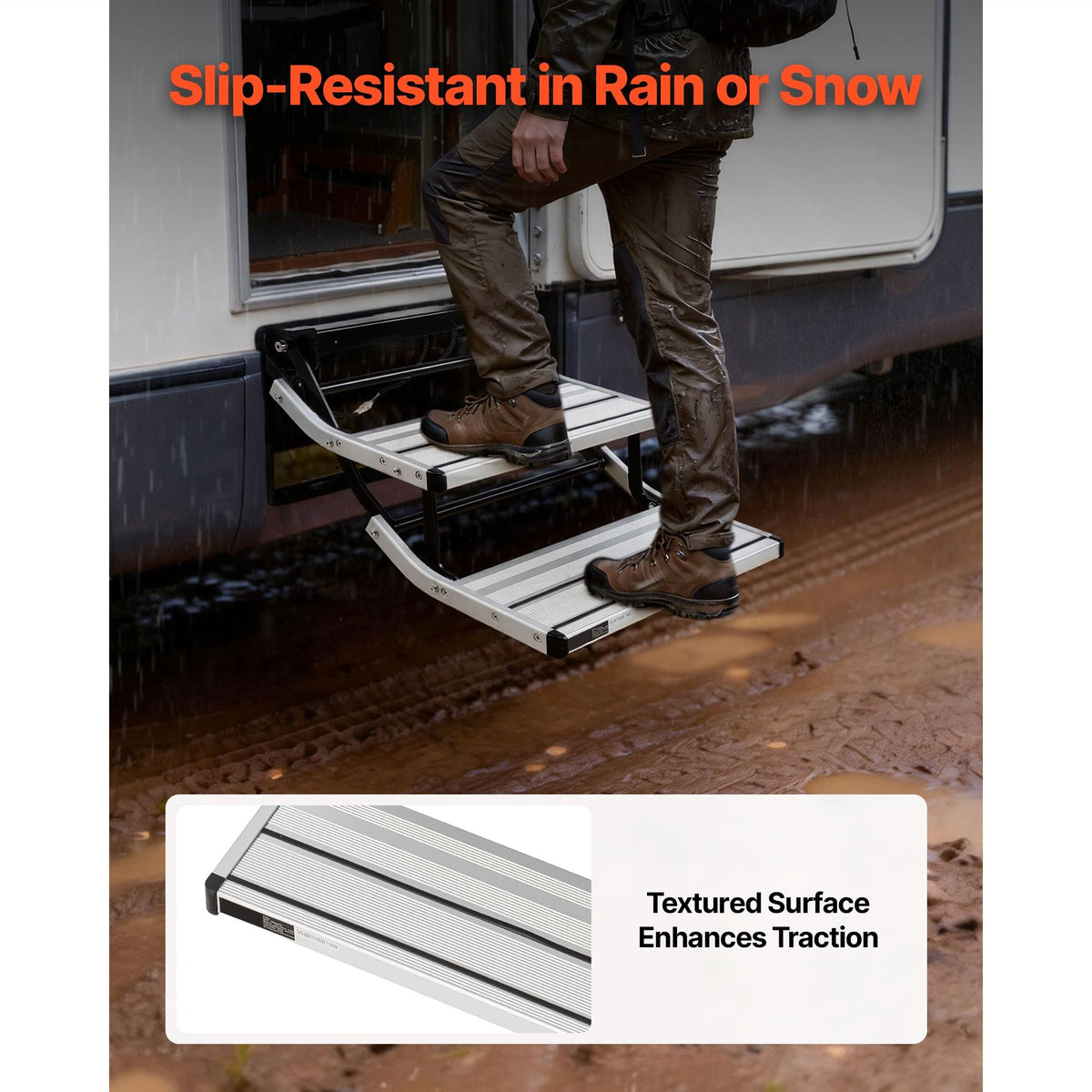 RV Steps, 2-Step, 440 lbs Load Capacity, Electric Retractable RV Stairs, Telescopic Folding Aluminum Alloy Camper Steps, Steel Frame Non-Slip Entry Stair for Camper Van Motorhome Travel Trailer