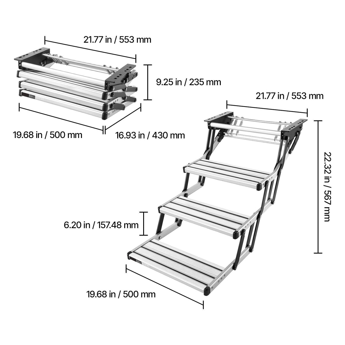 RV Steps, 3-Step, 440 lbs Load Capacity, Manual Retractable RV Stairs, Telescopic Folding Aluminum Alloy Camper Steps, Steel Frame Non-Slip Entry Stairs for Camper Van Motorhome Travel Trailer