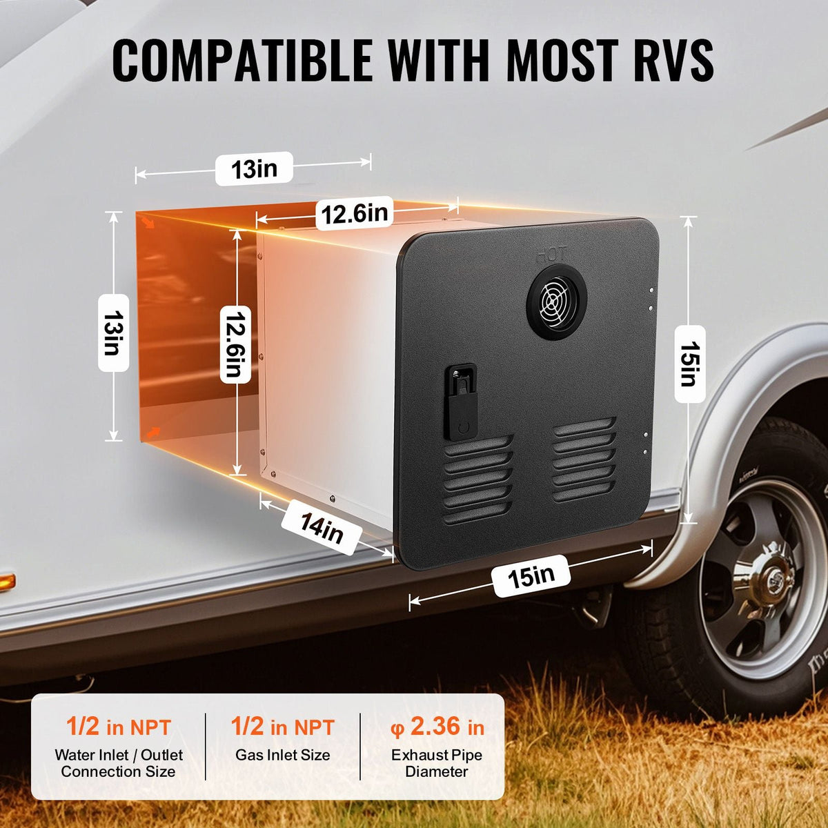 RV Tankless Water Heater, Instant Shower with 15 x 15 inches Black Door and Remote Controller, 42000BTU Optimized Comfort Performance Hot Water, Ideal for RVers' Family Everyday Use, Black
