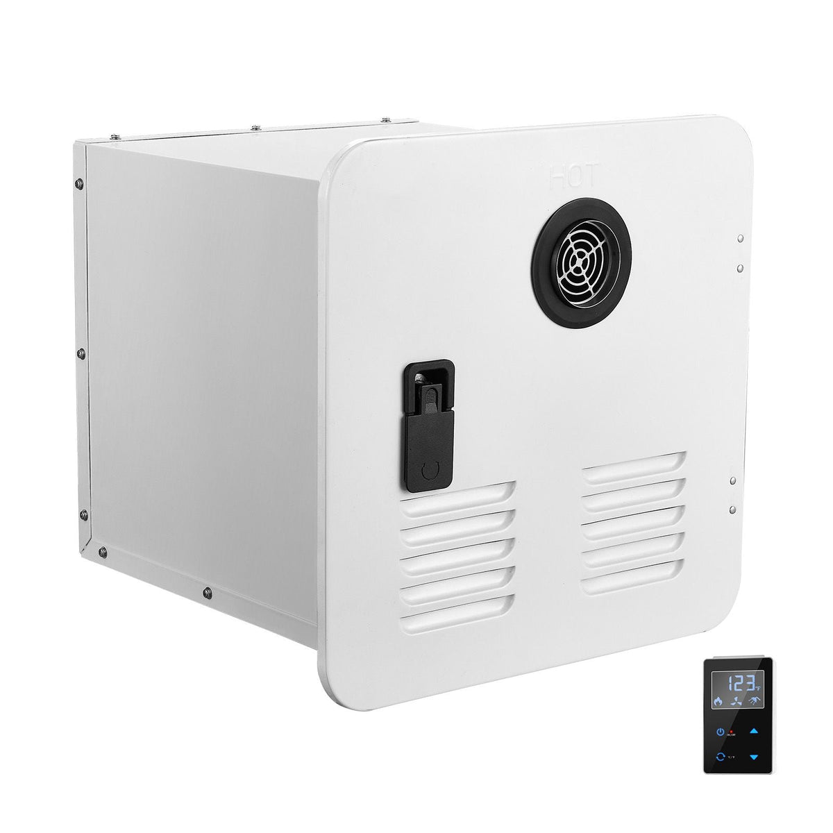 RV Tankless Water Heater, Instant Shower with 15 x 15 inches White Door and Remote Controller, 55000BTU Optimized Comfort Performance Hot Water, Ideal for RVers' Family Everyday Use