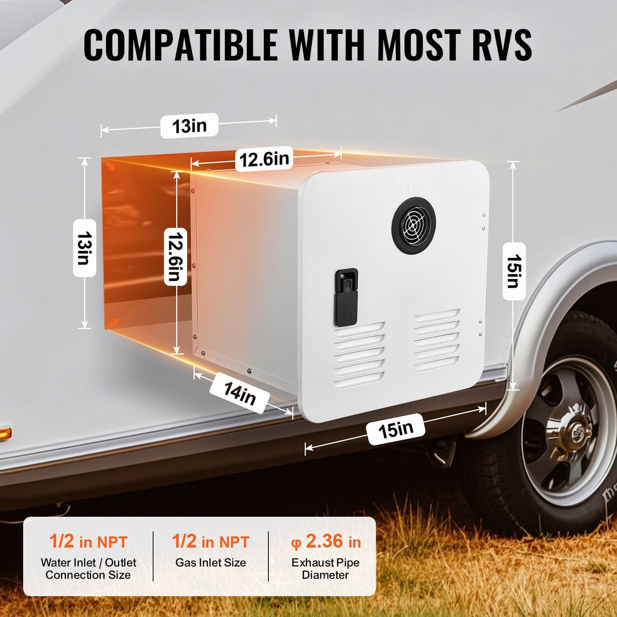 RV Tankless Water Heater, Instant Shower with 15 x 15 inches White Door and Remote Controller, 55000BTU Optimized Comfort Performance Hot Water, Ideal for RVers' Family Everyday Use