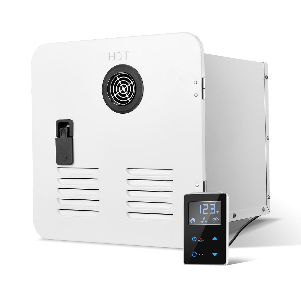 RV Tankless Water Heater, Instant Shower with 15 x 15 inches White Door and Remote Controller, 65000BTU Optimized Comfort Performance Hot Water, Ideal for RVers' Family Everyday Use