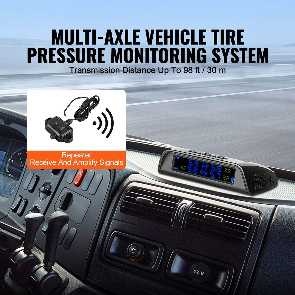 RV Tire Pressure Monitoring System, 7.3-116 PSI Trailer TPMS, Universal Wireless Car Alarm System, Waterproof TPMS Sensors Set with Solar Charge, 6 Sensors, 5 Alarm Modes, and Real-time Display