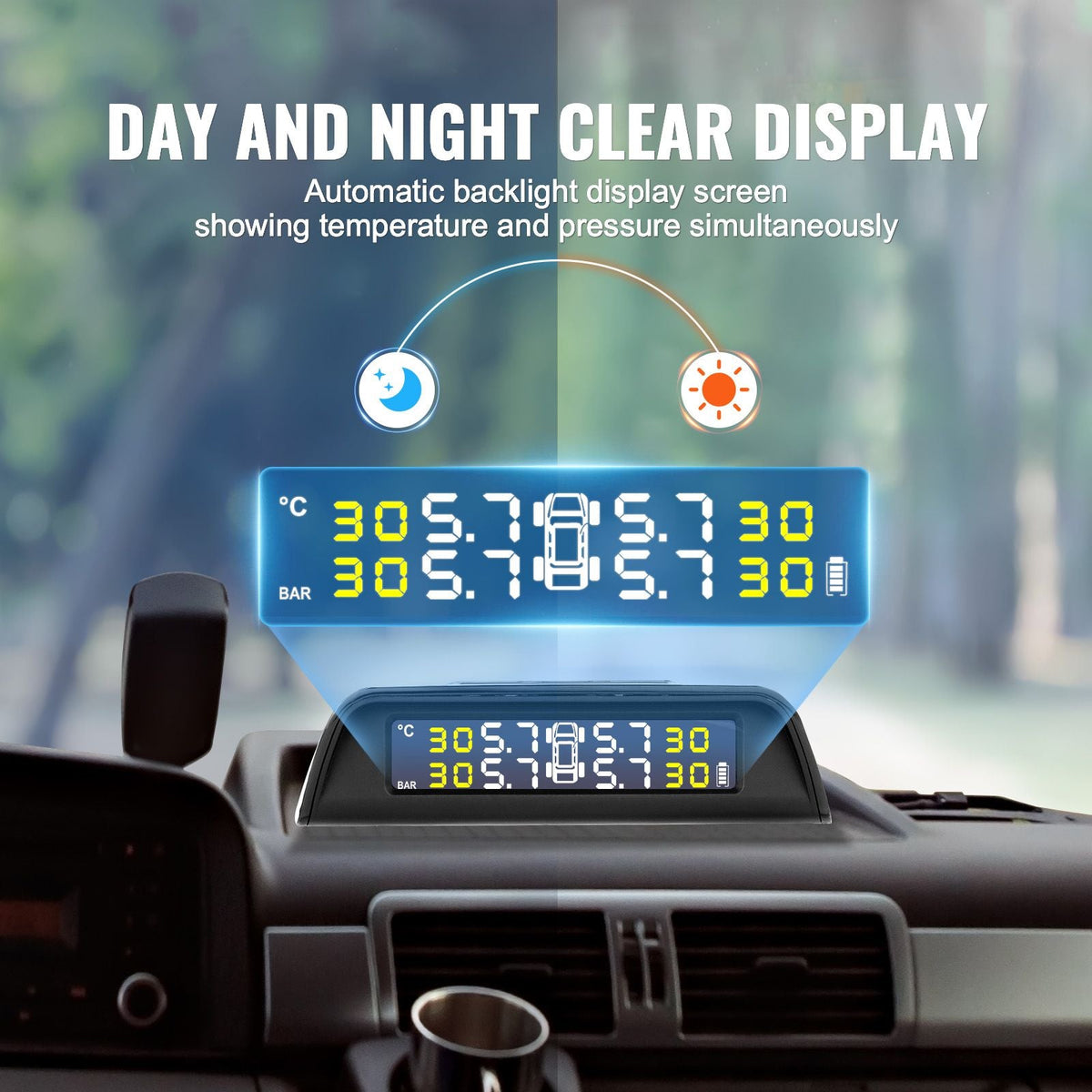 RV Tire Pressure Monitoring System, 7.3-116 PSI Trailer TPMS, Universal Wireless Car Alarm System, Waterproof TPMS Sensors Set with Solar Charge, 6 Sensors, 5 Alarm Modes, and Real-time Display