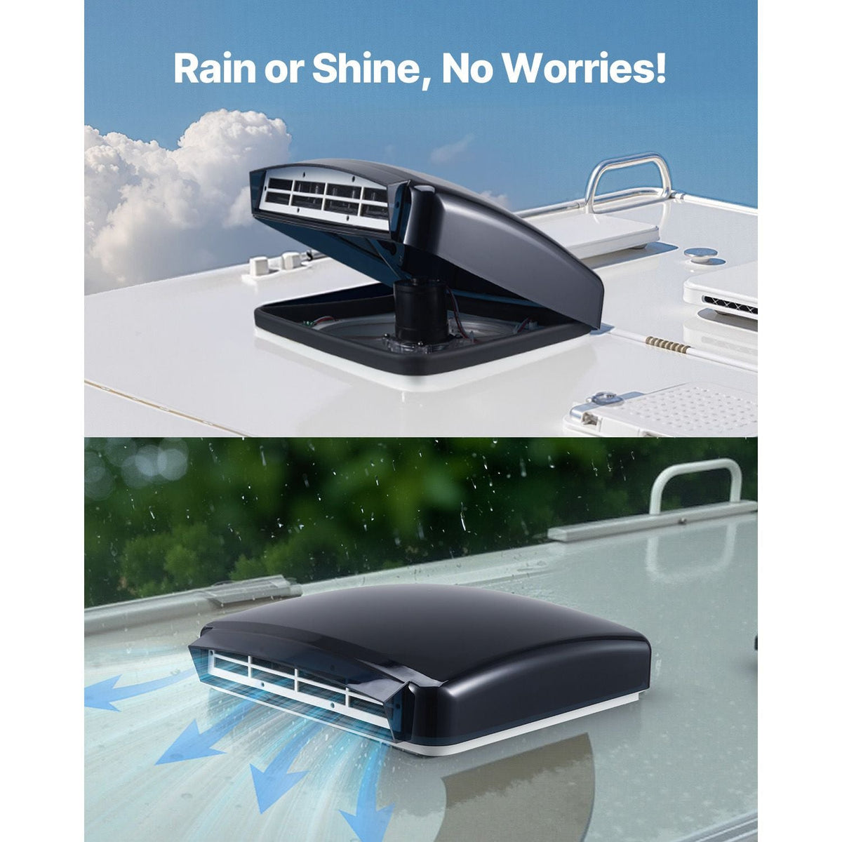 RV Vent Fan, 14 inch RV Roof Vent Fan 12V, Powerful 10-Speed Reversible Fan with Remote Control, Built-in Rain Cover, Power Top Lid,12 inch Fan Blade,Fits 14 x14 inch Roof Openings