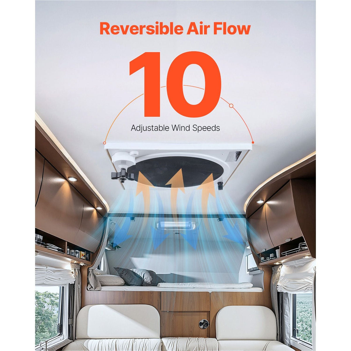 RV Vent Fan, 14 inch RV Roof Vent Fan 12V, Powerful 10-Speed Reversible Fan with Remote Control, Built-in Rain Cover, Power Top Lid,12 inch Fan Blade,Fits 14 x14 inch Roof Openings