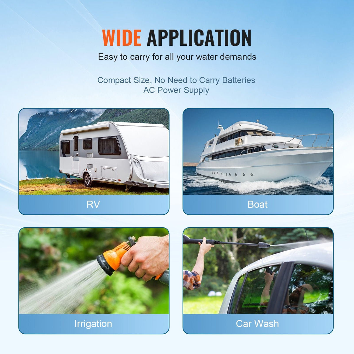 RV Water Pressure Diaphragm Pump 3Chambers 110V 3.3GPM 45PSI Adjustable Presssure Fresh Water Pump, Self Priming Sprayer Pump for RV Camper Marine Boat Lawn