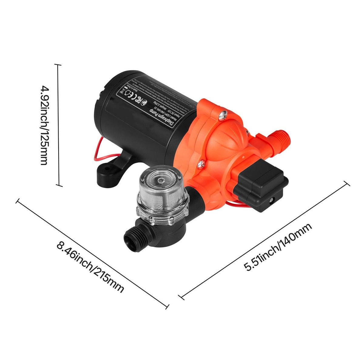 RV Water Pump, 12V DC 4 GPM (15.1 L/min), 3-Chamber Self-Priming Diaphragm Water Pump with Automatic Pressure Switch, 40 PSI Max Pressure, On Demand for RV, Caravan, Marine, Yacht, Car Washing