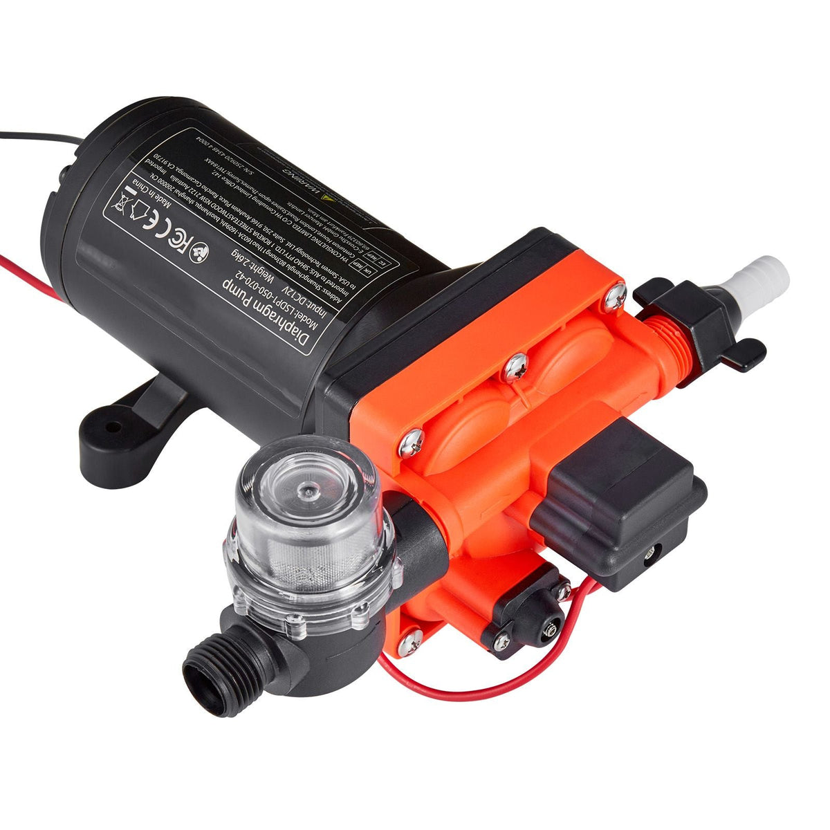 RV Water Pump, 12V DC 5 GPM (18.9 L/min), 4-Chamber Self-Priming Diaphragm Water Pump with Automatic Pressure Switch, 70 PSI Max Pressure, On Demand for RV, Caravan, Marine, Yacht, Car Washing