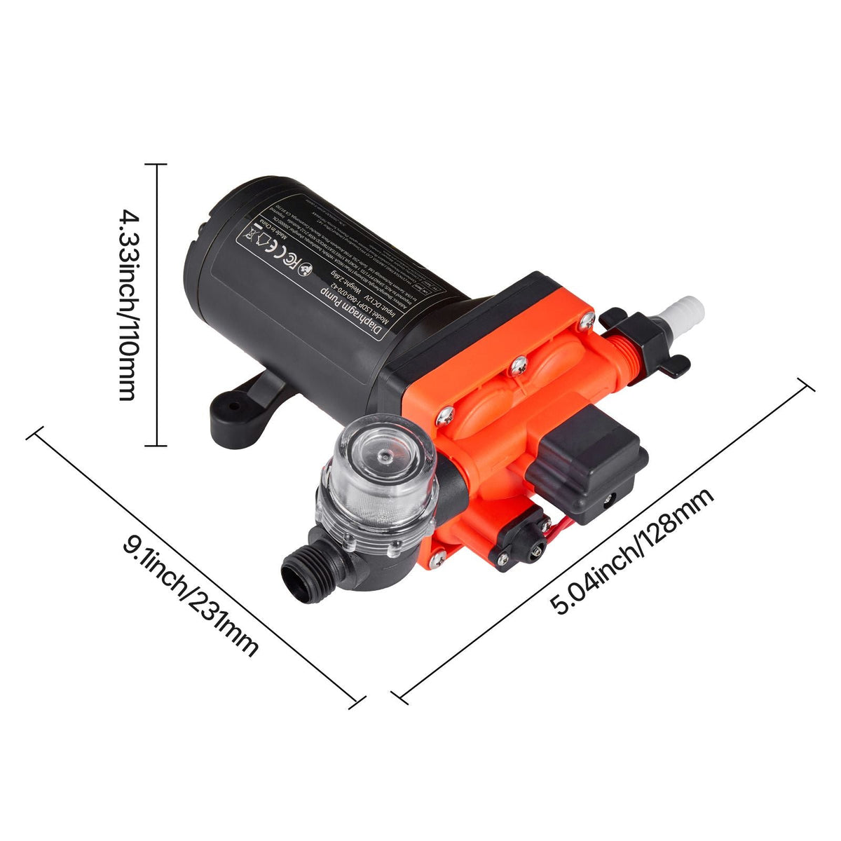 RV Water Pump, 12V DC 6 GPM (22.7 L/min), 4-Chamber Self-Priming Diaphragm Water Pump with Automatic Pressure Switch, 70 PSI Max Pressure, On Demand for RV, Caravan, Marine, Yacht, Car Washing