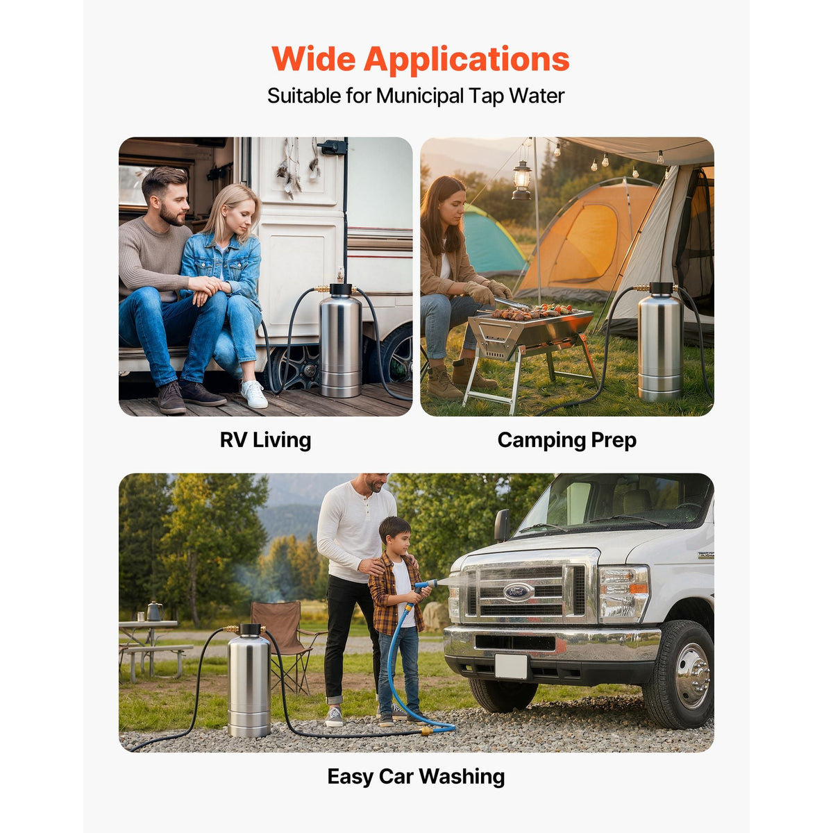 RV Water Softener, 16,000 Grain, Portable Water Softener with NPT 3/4" Fittings, Food-Grade Resin, Stainless Steel, Quick Connect, for RVs, Trailers, Boats, Mobile Car Washing, Pressure Washing