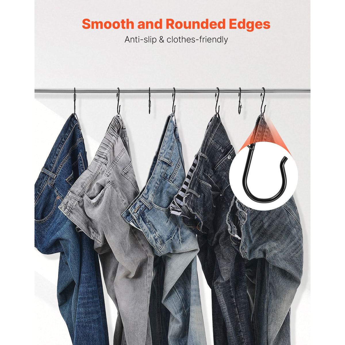 S Hooks 36 Pack, 39.68 LBS Capacity for Bars up to 0.85 Inch, S Shaped Hooks with Safety Buckle, Heavy Duty Metal Hangers for Plants, Jeans, Clothes in Garden, Closet, Kitchen, Bedroom, Black
