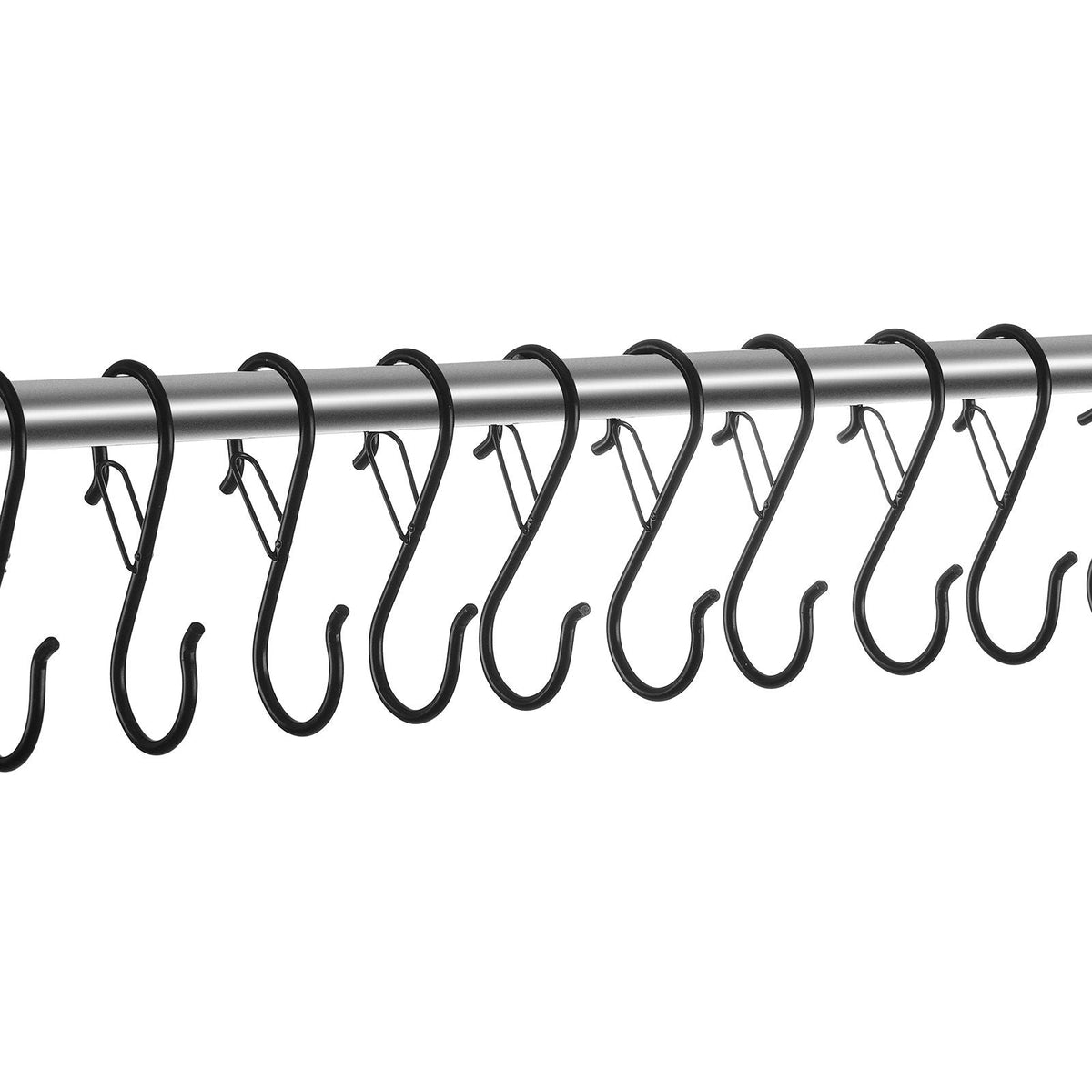 S Hooks 36 Pack, 39.68 LBS Capacity for Bars up to 0.85 Inch, S Shaped Hooks with Safety Buckle, Heavy Duty Metal Hangers for Plants, Jeans, Clothes in Garden, Closet, Kitchen, Bedroom, Black
