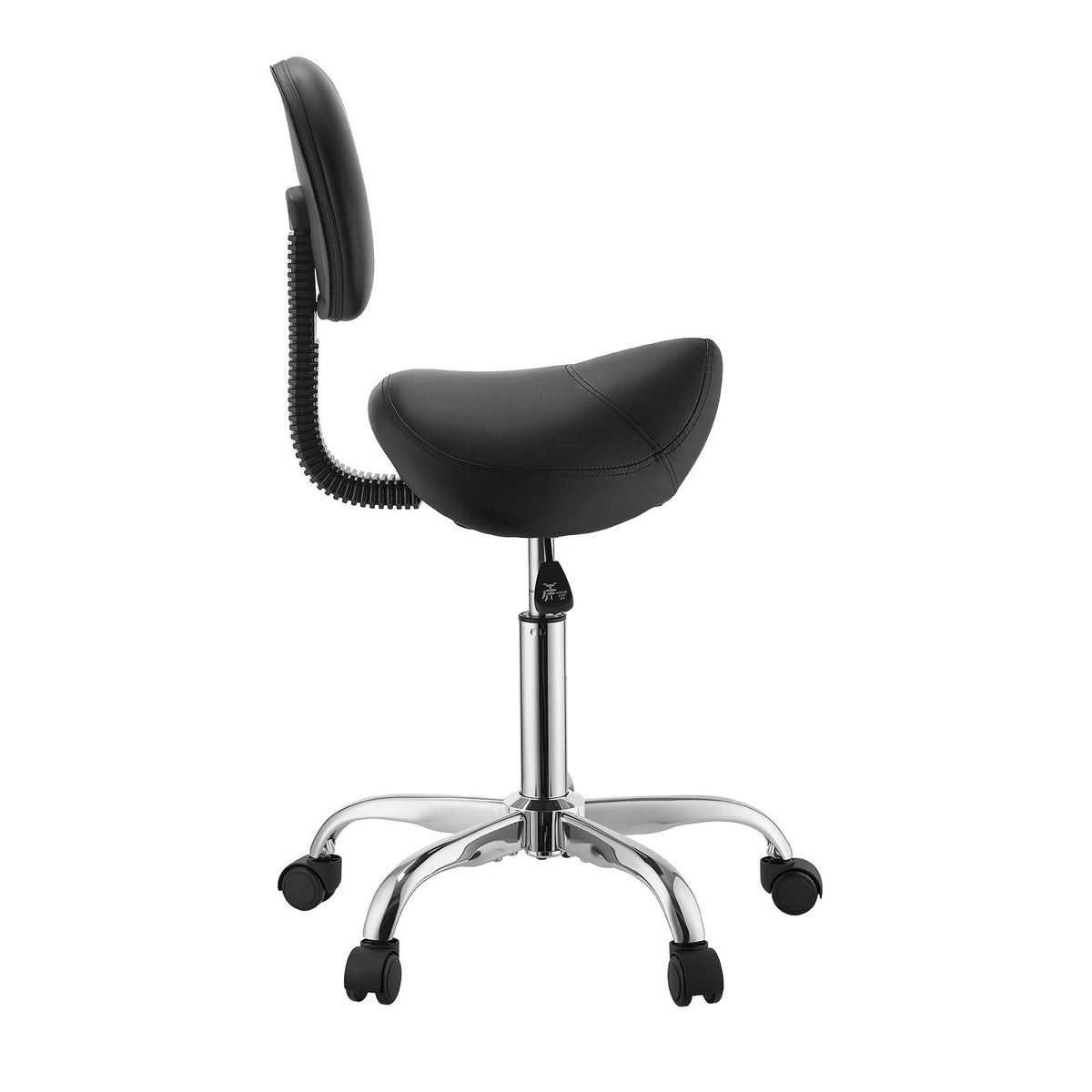 Saddle Stool with Back Support, 500 lbs Weight Capacity, Height Adjustable, Ergonomic PU Leather Seat, 360° Swivel Saddle Stool Rolling Chair with Wheels for Salon, Spa, Bar, Medical, Black