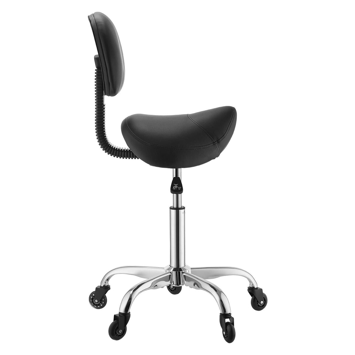 Saddle Stool with Back Support, 500 lbs Weight Capacity, Height Adjustable, Quiet Casters, Ergonomic PU Leather Seat, 360° Swivel Saddle Stool Rolling Chair for Salon, Spa, Bar, Medical, Black
