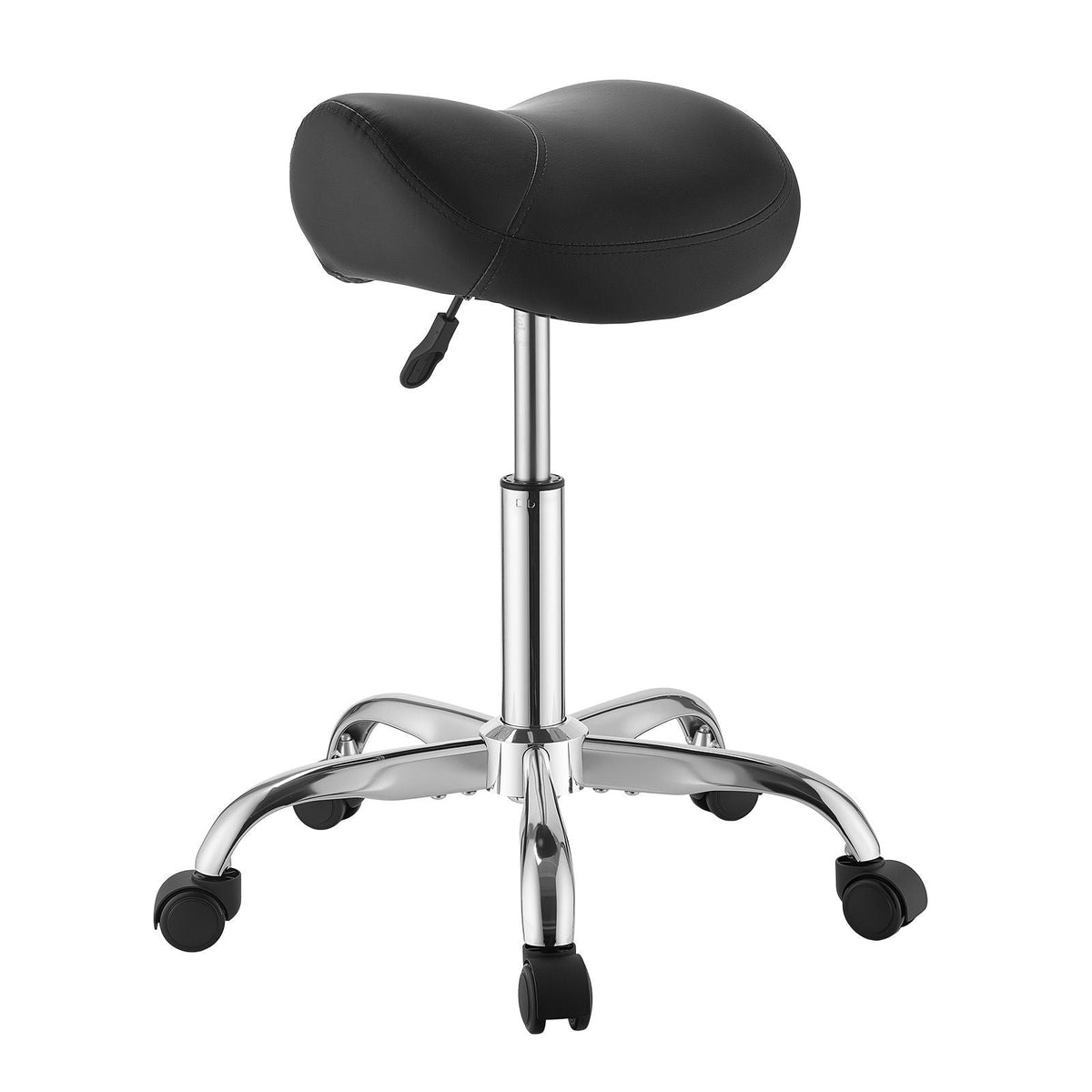 Saddle Stool with Wheels, 500 lbs Weight Capacity, Height Adjustable, Ergonomic PU Leather Seat, 360° Swivel Saddle Stool Rolling Chair for Salon, Spa, Bar, Home, Medical, and Massage, Black