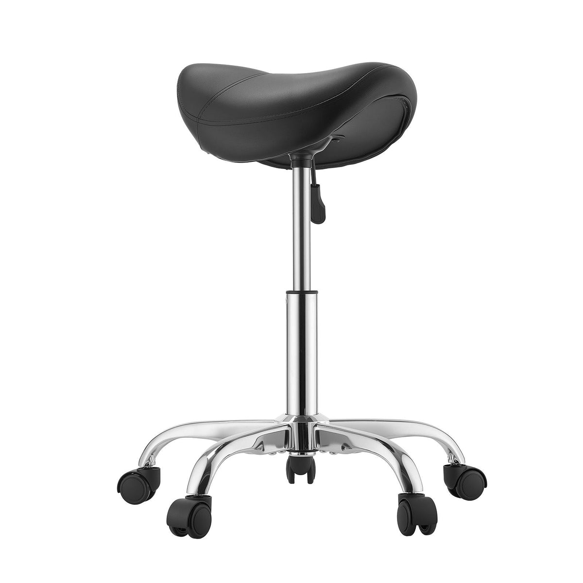 Saddle Stool with Wheels, 500 lbs Weight Capacity, Height Adjustable, Ergonomic PU Leather Seat, 360° Swivel Saddle Stool Rolling Chair for Salon, Spa, Bar, Home, Medical, and Massage, Black