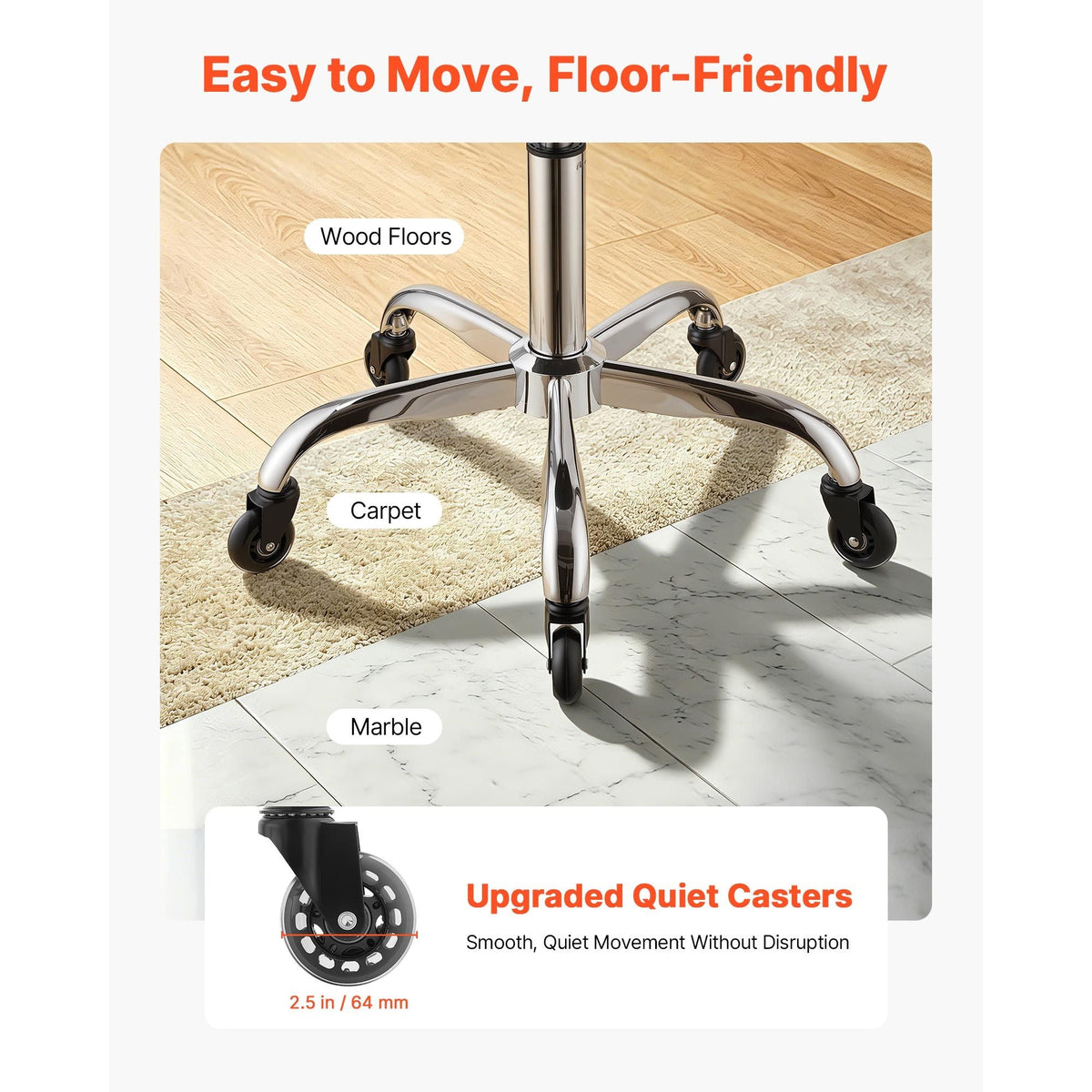 Saddle Stool with Wheels, 500 lbs Weight Capacity, Height Adjustable, Quiet Casters, Ergonomic PU Leather Seat, 360° Swivel Saddle Stool Rolling Chair for Salon, Spa, Bar, Home, Medical, Black