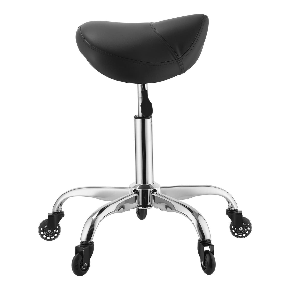 Saddle Stool with Wheels, 500 lbs Weight Capacity, Height Adjustable, Quiet Casters, Ergonomic PU Leather Seat, 360° Swivel Saddle Stool Rolling Chair for Salon, Spa, Bar, Home, Medical, Black