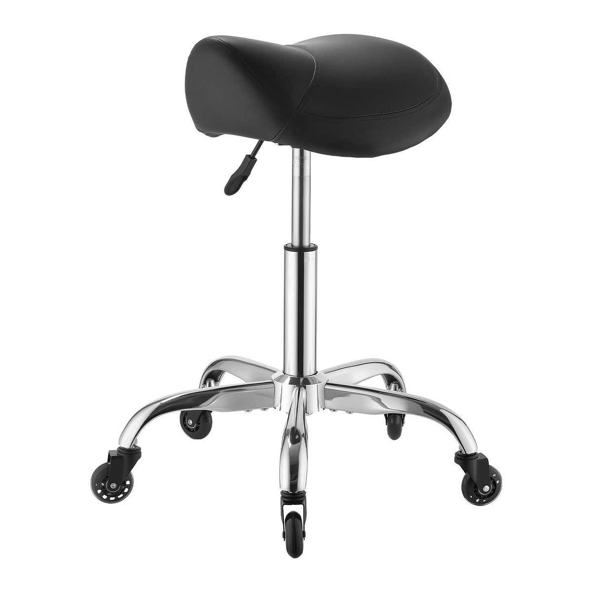 Saddle Stool with Wheels, 500 lbs Weight Capacity, Height Adjustable, Quiet Casters, Ergonomic PU Leather Seat, 360° Swivel Saddle Stool Rolling Chair for Salon, Spa, Bar, Home, Medical, Black