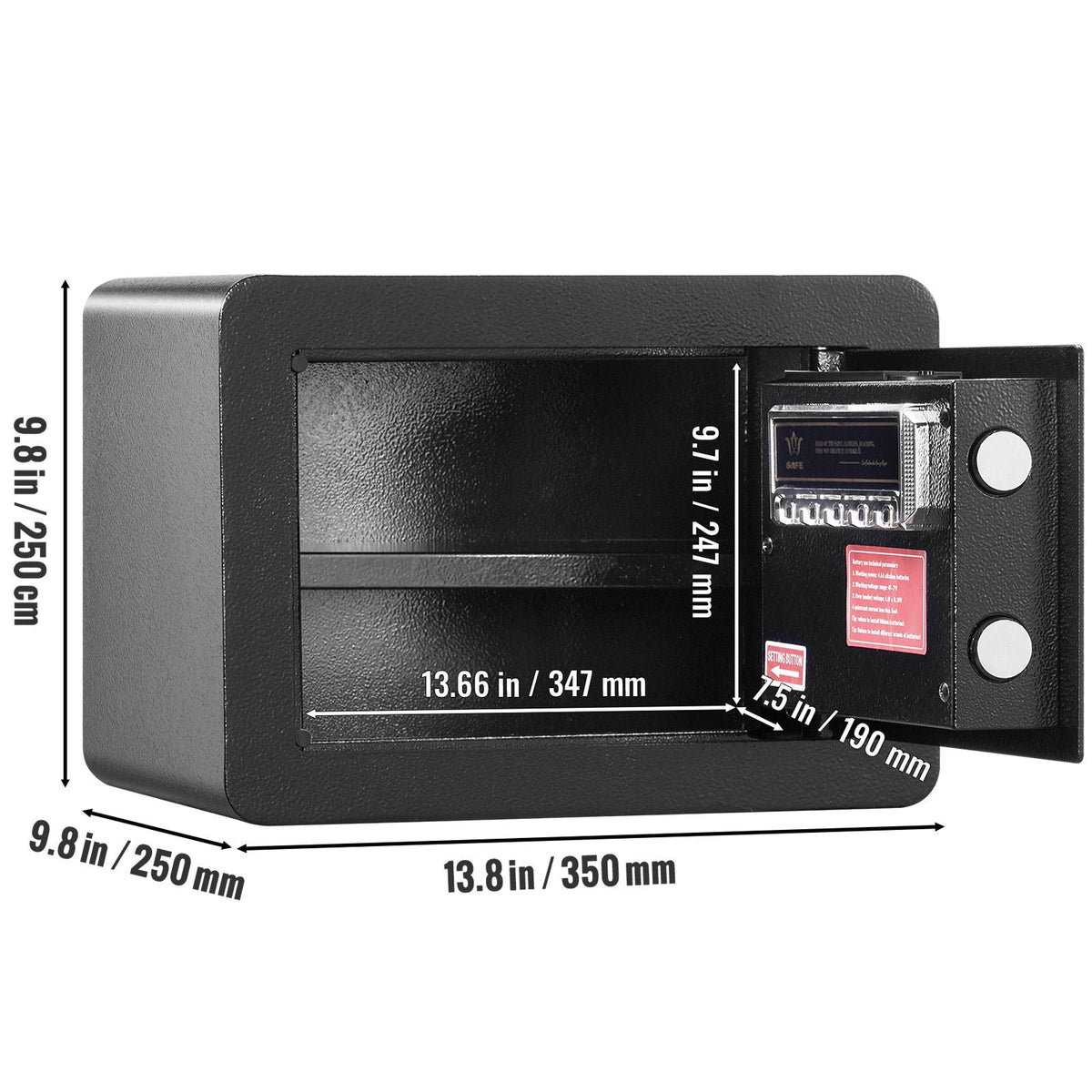 Safe, 0.5 Cubic Feet Home Safe, Steel Security Safe with Digital Keypad and 2 Keys, Wall-Mounted Cabinet Safe Protect Cash, Gold, Jewelry, Documents for Home, Hotel, 13.8 x 9.8 x 9.8 inches