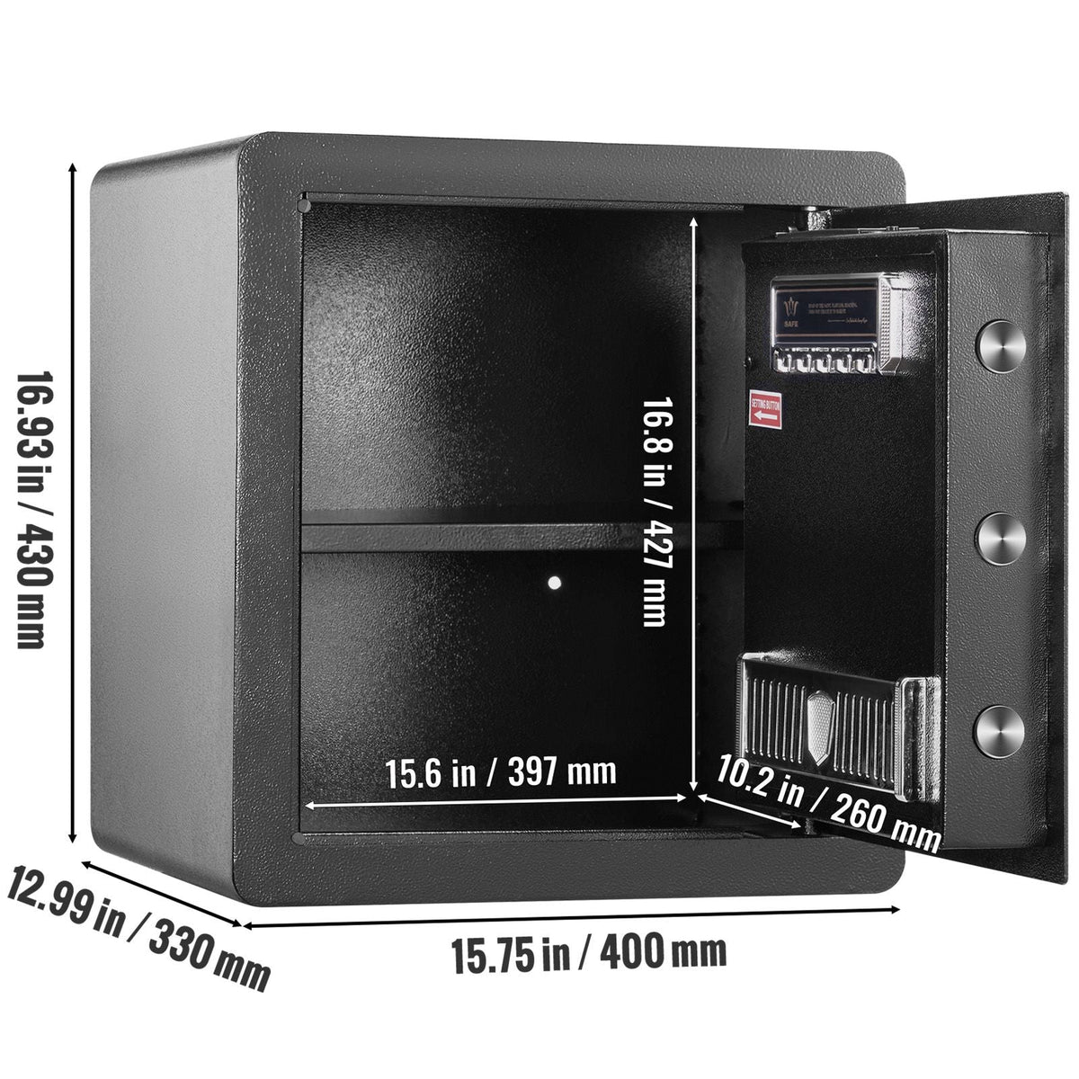Safe, 1.8 Cubic Feet Home Safe, Steel Security Safe with Digital Keypad and 2 Keys, Cabinet Safe with Fire-proof Bag, Protect Cash, Gold, Jewelry, Documents for Home, Hotel, 15.8x13x16.9 inches