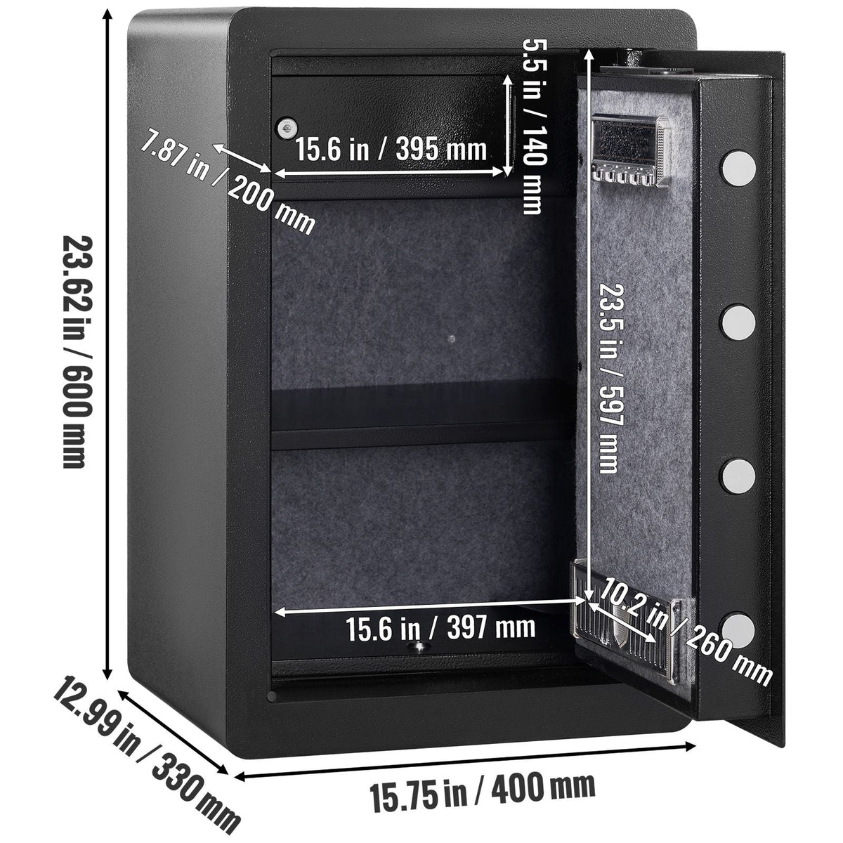 Safe, 2.2 Cubic Feet Home Safe, Steel Security Safe with Fingerprint, Digital Keypad and 2 Keys, Cabinet Safe with Large Fire-proof Bag, Protect Cash, Gold, Jewelry, Documents, 15.8x13x23.6 inch