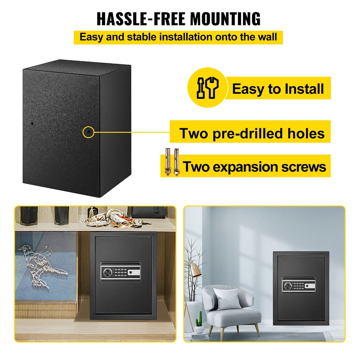Safe Box, 2.1 CU.FT Fingerprint Safe Box for Money with 2 Keys & Digital Keypad, Q235 Steel Safe Box for Storing Cash, Jewelry, Pistols, Documents, Watches in Home & Office & Hotel