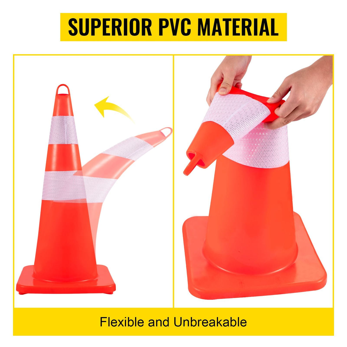Safety Cones, 10PCS 28\" Traffic Cones, PVC Orange Construction Cones, 2 Reflective Collars Traffic Cones with Weighted Base and Hand-Held Ring Used for Traffic Control, Driveway Road Parking