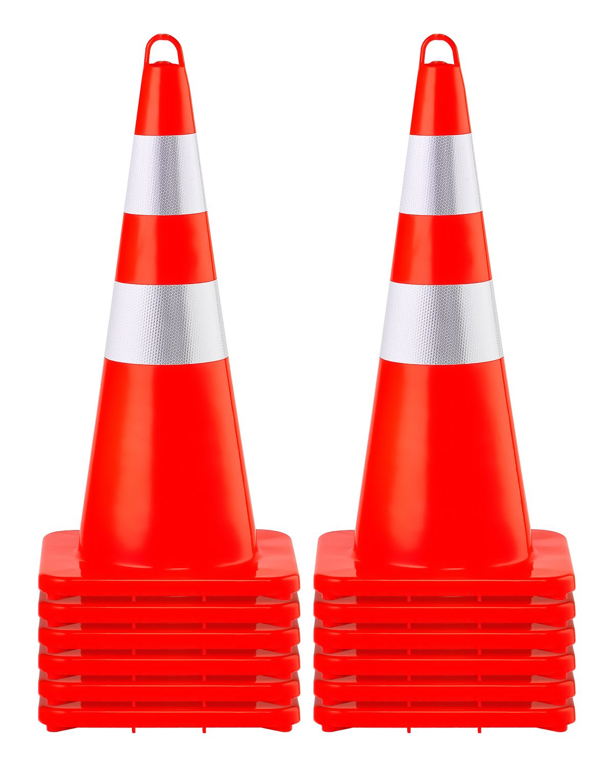 Safety Cones, 12 x 28\" Traffic Cones, PVC Orange Construction Cones, 2 Reflective Collars Traffic Cones with Weighted Base and Hand-Held Ring Used for Traffic Control, Driveway Road Parking